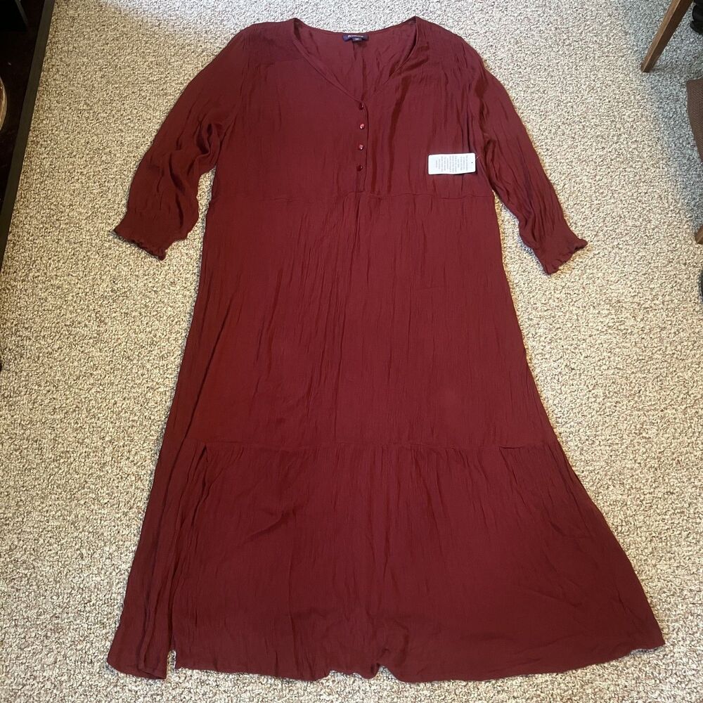 NWT Roamans Womens Maxi Dress Size 3X 30/32 Long Sleeve Lagenlook Romantic Red